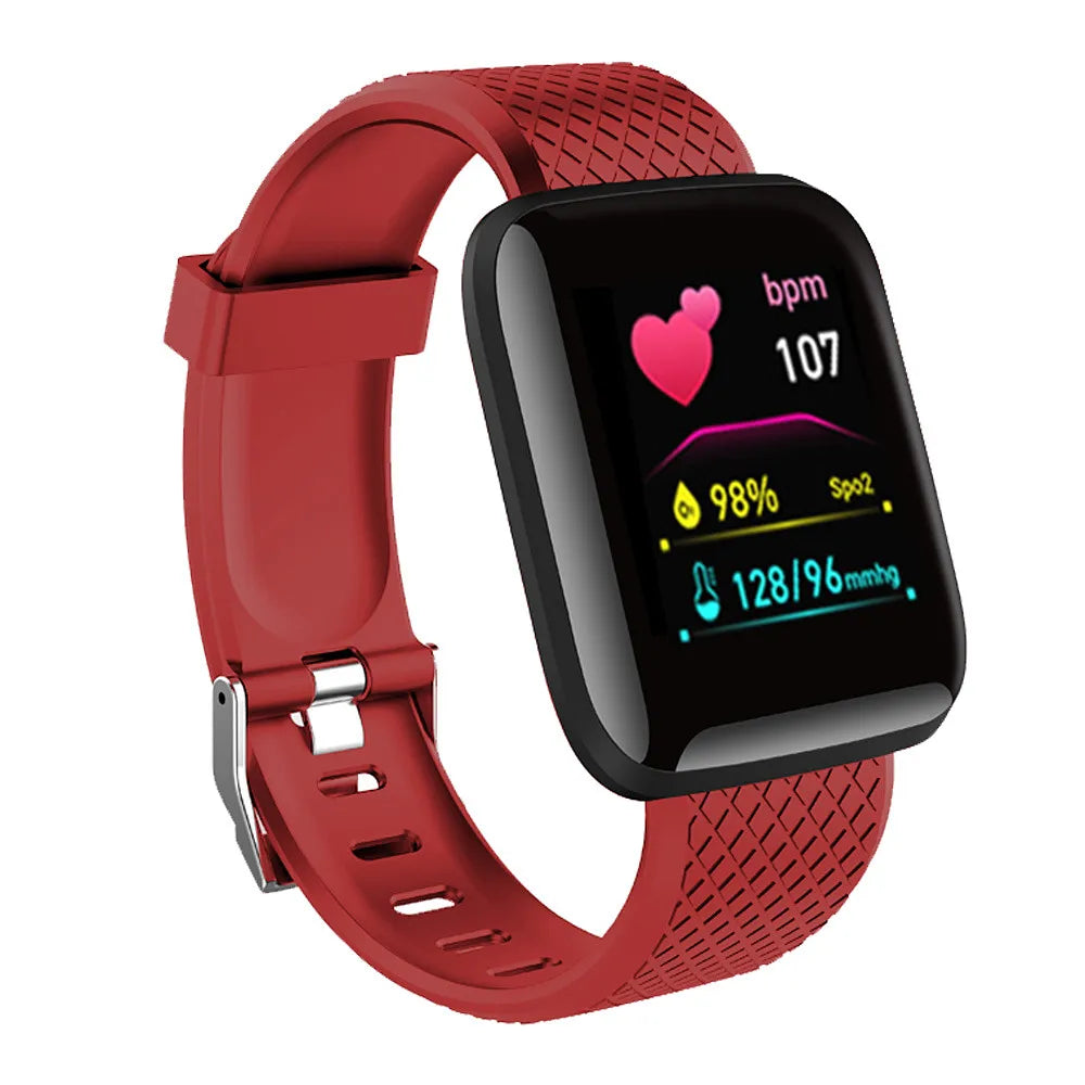 Multifunctional Smart Watch Men Women Bluetooth Connected Phone Music Fitness Sports Bracelet Sleep Monitor Y68 Smartwatch D20 in red with heart rate, blood oxygen, and blood pressure monitoring display on screen.