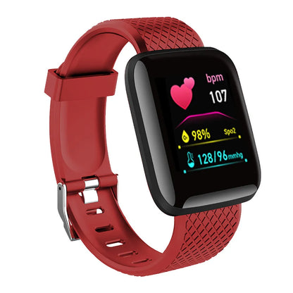 Multifunctional Smart Watch Men Women Bluetooth Connected Phone Music Fitness Sports Bracelet Sleep Monitor Y68 Smartwatch D20 in red with heart rate, blood oxygen, and blood pressure monitoring display on screen.