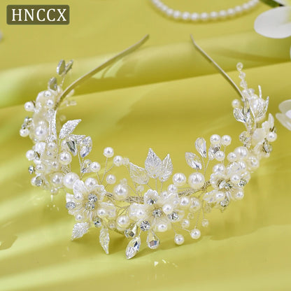 HNCCX Silver Color Alloy Leaves Hair Accessories For Elegant Girls Bride Wedding Hair Jewelry Pearl Headpieces Gift CP603