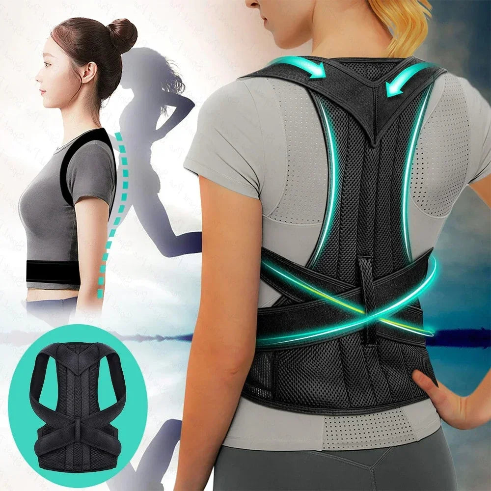 Woman wearing Achieve Posture with Adjustable, Breathable Polyester Posture Corrector - Universal Fit for Pain Rel showing back support and posture alignment effects.