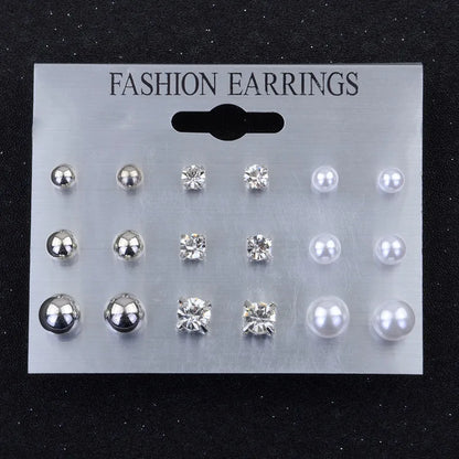 Korean Women Earrings 12 Pair/Set Beige White Pearl Simple Fashion Earrings Wedding Jewelry For Gift Valentine's Day gift