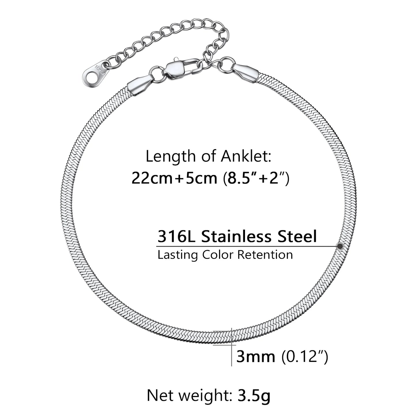 U7 Ankle Bracelets for Women 6mm Flat Curb Cuban Link Snake Figaro Mariner Link Chain Anklets Summer Beach Feet Jewelry Gift