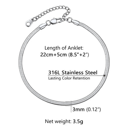U7 Ankle Bracelets for Women 6mm Flat Curb Cuban Link Snake Figaro Mariner Link Chain Anklets Summer Beach Feet Jewelry Gift