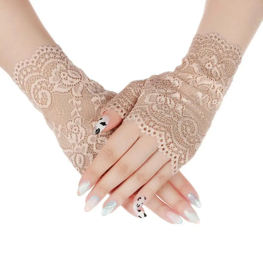 Women Short Lace Hollow-Out Fingerless Gloves Sun Protection Sleeves Mesh Thin Cycling Sexy Mittens Half Finger Handschoenen