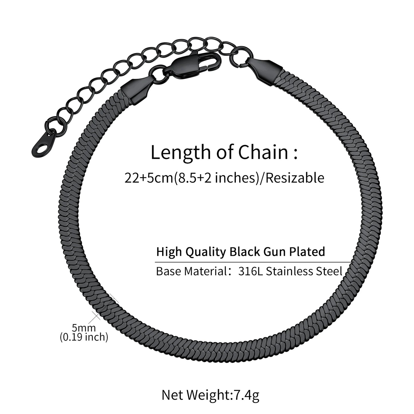 U7 Ankle Bracelets for Women 6mm Flat Curb Cuban Link Snake Figaro Mariner Link Chain Anklets Summer Beach Feet Jewelry Gift