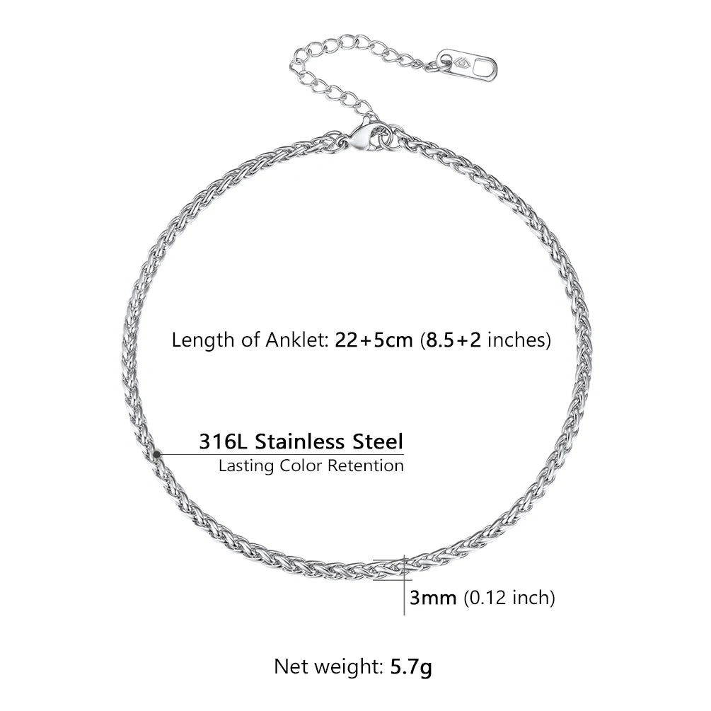 U7 Ankle Bracelets for Women 6mm Flat Curb Cuban Link Snake Figaro Mariner Link Chain Anklets Summer Beach Feet Jewelry Gift
