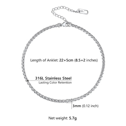 U7 Ankle Bracelets for Women 6mm Flat Curb Cuban Link Snake Figaro Mariner Link Chain Anklets Summer Beach Feet Jewelry Gift