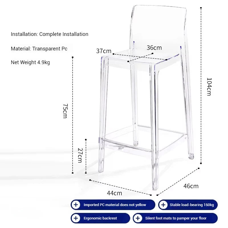 High Dining Bar Chairs Office Nordic Accent Velvet Bar Stools Luxury Transparent Acrylic Design Banqueta Home Furniture HBBC
