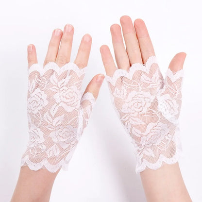 Women Short Lace Hollow-Out Fingerless Gloves Sun Protection Sleeves Mesh Thin Cycling Sexy Mittens Half Finger Handschoenen