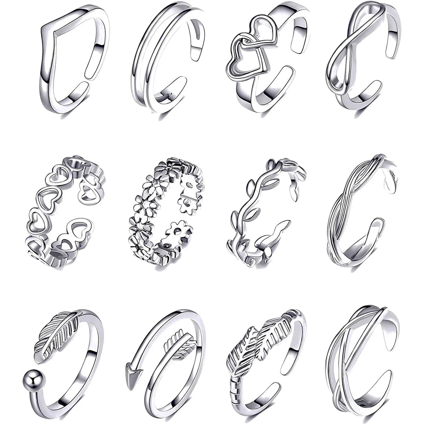 7/10/12Pcs Adjustable Toe Rings for Women Foot Ring Gold/Silver Color Metal Round Jewelry for Girl Summer Beach Barefeet Fashion