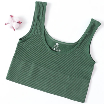 Women Tank Top Ribbed Crop Tops Female Seamless Underwear Wireless Bras Sexy Lingerie Girls Fitness Camis O-neck Sports Camisole