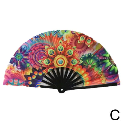 33cm Large Folding Hand Rave Fan Chinease/Japanese Gradient Colorful Reflective Foldable Fan Music Festival Fan Dance Fan Gifts