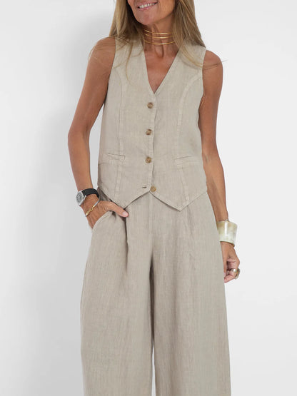 Women's Clothing 2024 Spring Summer New Fashionable Vest Pants Collage Splicing Pure Sleeveless Color Temperament Casual Suit
