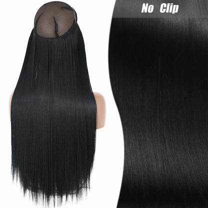 No Clips Natural Hair Extension Synthatic Artificial Long Straight Hairpiece Blonde Black Mixed Color False Hair Piece For Women