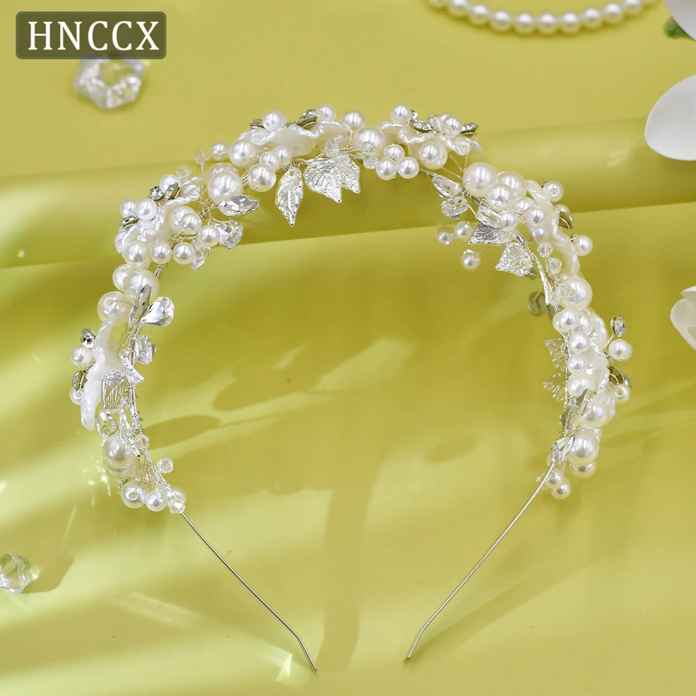 HNCCX Silver Color Alloy Leaves Hair Accessories For Elegant Girls Bride Wedding Hair Jewelry Pearl Headpieces Gift CP603