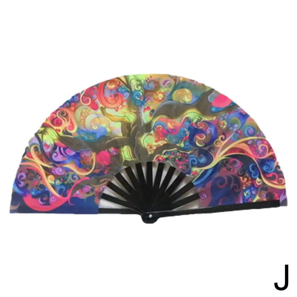 33cm Large Folding Hand Rave Fan Chinease/Japanese Gradient Colorful Reflective Foldable Fan Music Festival Fan Dance Fan Gifts