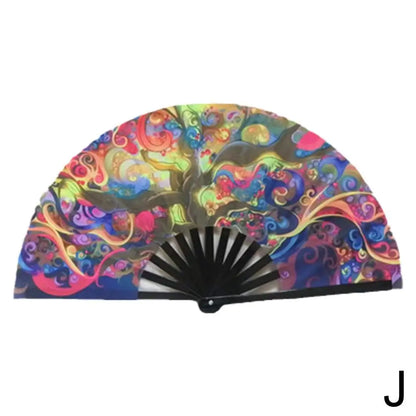 33cm Large Folding Hand Rave Fan Chinease/Japanese Gradient Colorful Reflective Foldable Fan Music Festival Fan Dance Fan Gifts