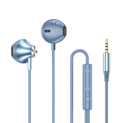 For Samsung Headphones HiFi Surround Sound In-ear USB Type C 3.5mm With wire control Wired Earplugs For Galaxy S24 S23 S22 Ultra in metallic blue with inline control and 3.5mm audio jack.
