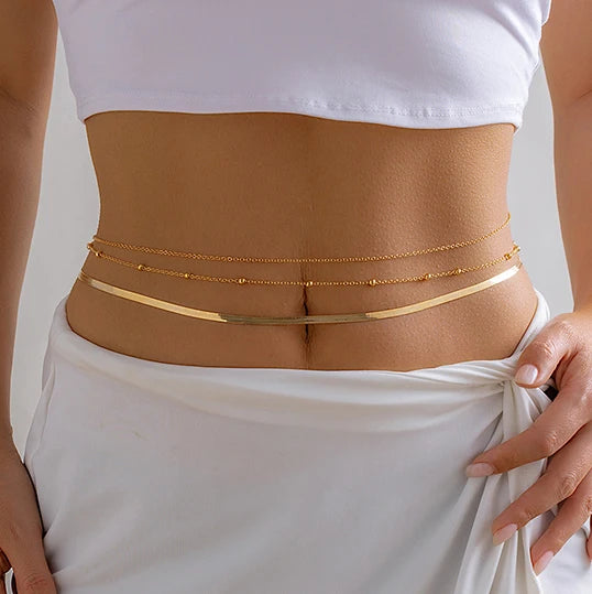 Ingemark Sexy Flat Snake Chain Waist Belly Belt for Women Summer Beach Bikinis Simple Body Chain Festival Jewelry Accessories