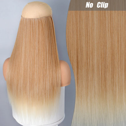 No Clips Natural Hair Extension Synthatic Artificial Long Straight Hairpiece Blonde Black Mixed Color False Hair Piece For Women
