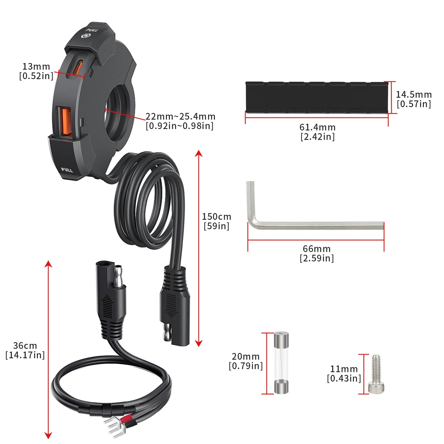 Extractme QC3.0 Motorcycle USB Charger 30W USB Fast Charger Waterproof Handlebar Mounting Bracket Charger for Bike Digital Camer