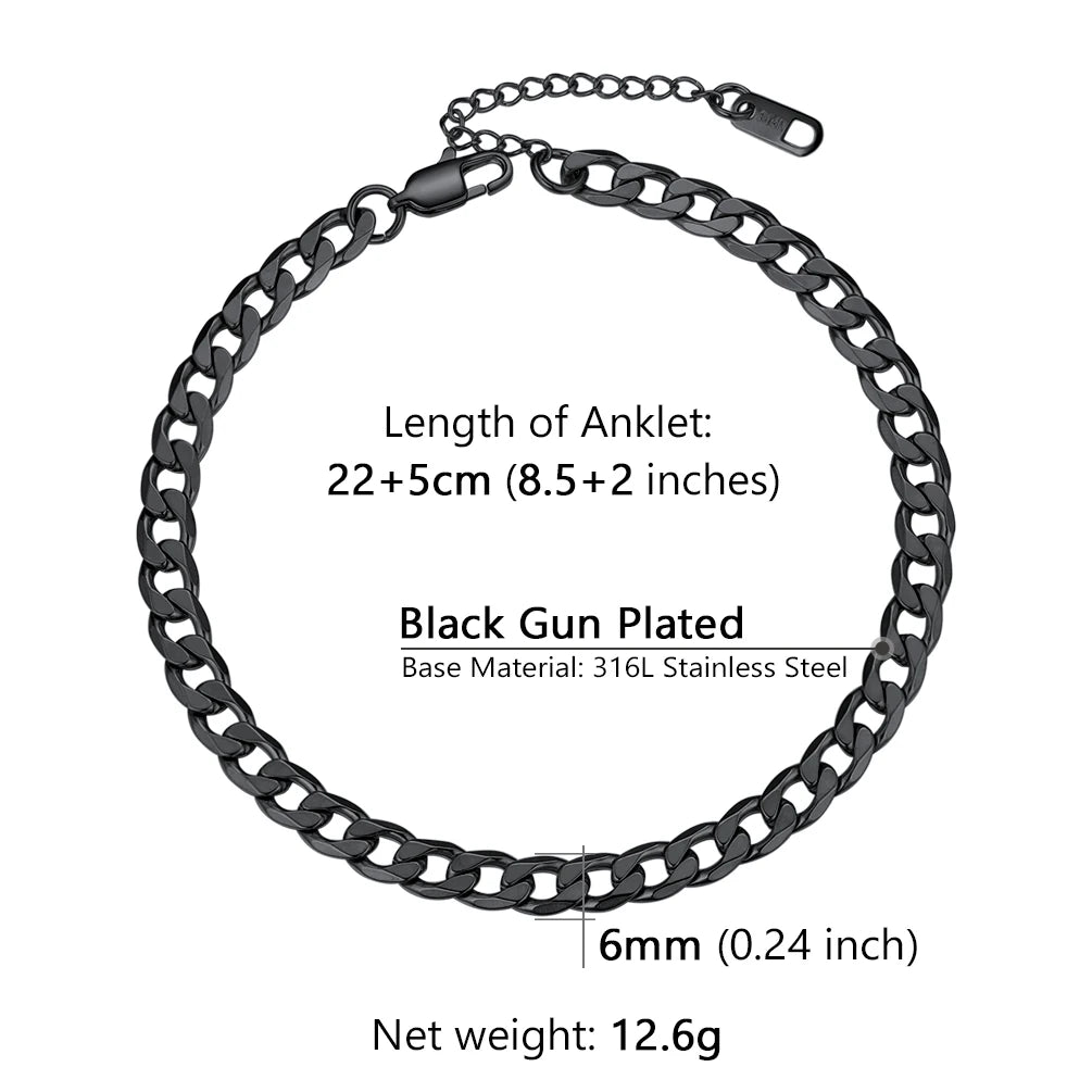 U7 Ankle Bracelets for Women 6mm Flat Curb Cuban Link Snake Figaro Mariner Link Chain Anklets Summer Beach Feet Jewelry Gift