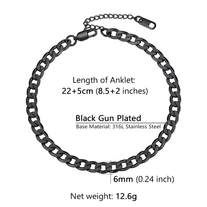 U7 Ankle Bracelets for Women 6mm Flat Curb Cuban Link Snake Figaro Mariner Link Chain Anklets Summer Beach Feet Jewelry Gift