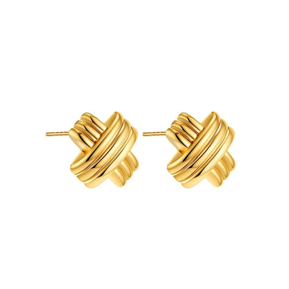 Trendy Stainless Steel Multilayer Circle Twist Knot Earrings for Women Texture Mixed Color Gold Plated Statement Earring Bijoux