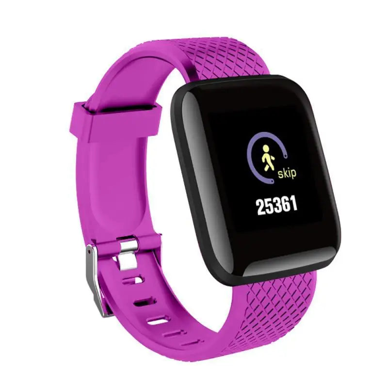 Multifunctional Smart Watch Men Women Bluetooth Connected Phone Music Fitness Sports Bracelet Sleep Monitor Y68 Smartwatch D20 with purple textured strap and digital step counter display