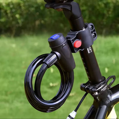 Heavy Duty Motorcycle Chain Lock 80cm Metal Anti Theft Bike Lock with 2 Keys for Maximum Security and Reinforcement of Bicycle, attached to a black bike seat post outdoors.