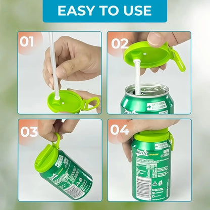 Can Lids With Straws Reusable Silicone Beverage Can Lids Leak-Proof Soda Can Covers With Straws For 2.13” Cans Pack Of 4
