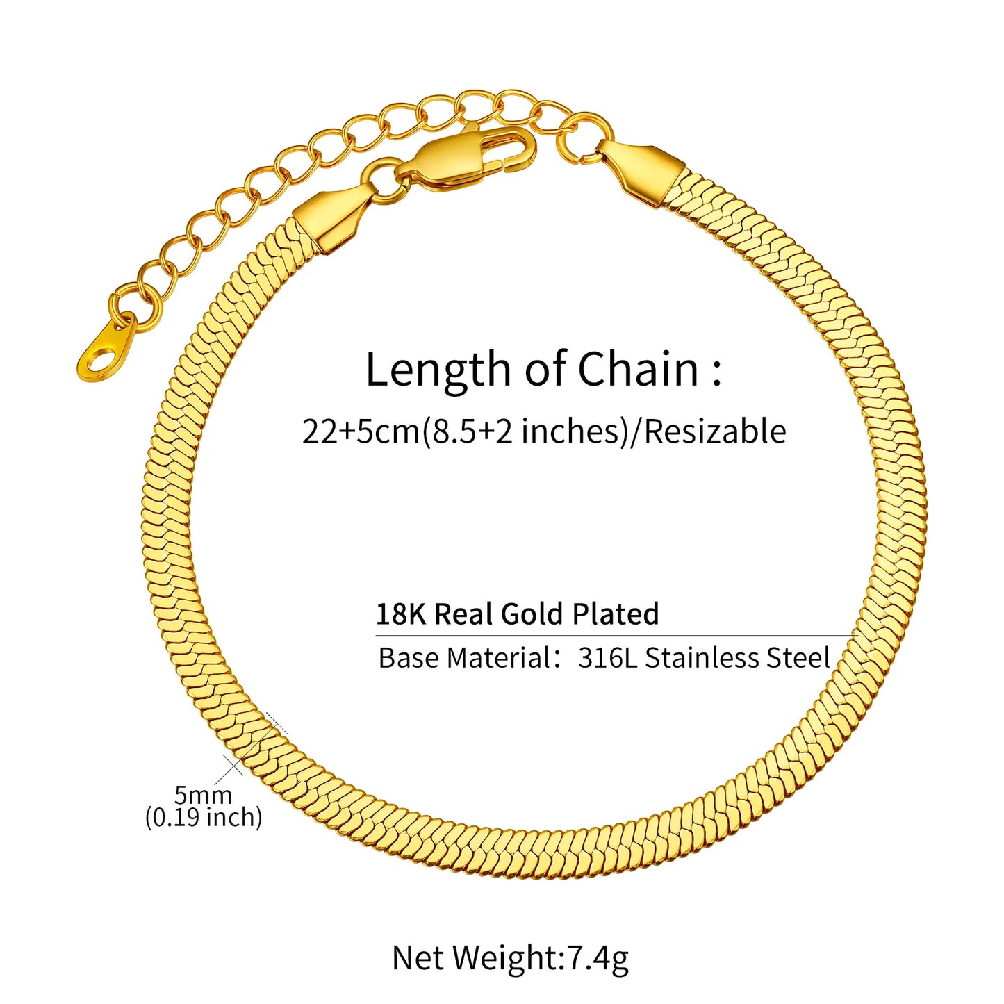 U7 Ankle Bracelets for Women 6mm Flat Curb Cuban Link Snake Figaro Mariner Link Chain Anklets Summer Beach Feet Jewelry Gift