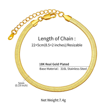 U7 Ankle Bracelets for Women 6mm Flat Curb Cuban Link Snake Figaro Mariner Link Chain Anklets Summer Beach Feet Jewelry Gift