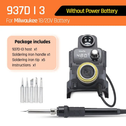 Silverflo 937DI Cordless Soldering Station Portable Soldering Station with Sleep Mode for DEWALT/Milwaukee/MAKITA/Battery 18/20V