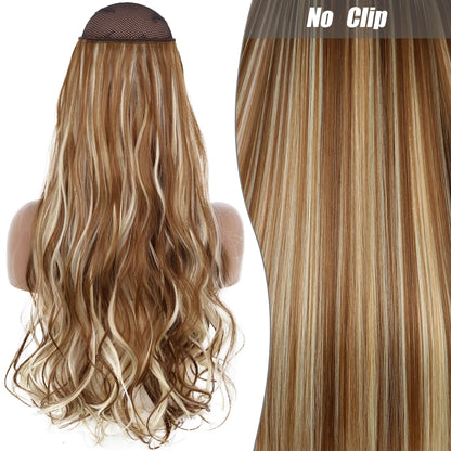 No Clips Natural Hair Extension Synthatic Artificial Long Straight Hairpiece Blonde Black Mixed Color False Hair Piece For Women