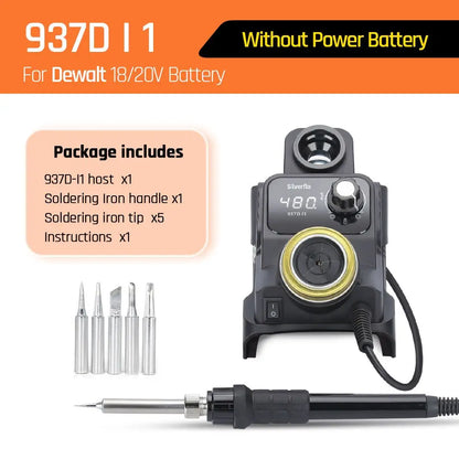 Silverflo 937DI Cordless Soldering Station Portable Soldering Station with Sleep Mode for DEWALT/Milwaukee/MAKITA/Battery 18/20V