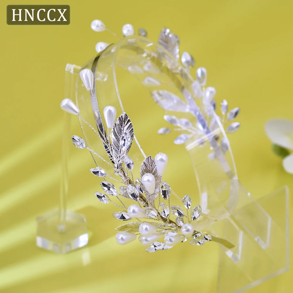 HNCCX Silver Color Alloy Leaves Hair Accessories For Elegant Girls Bride Wedding Hair Jewelry Pearl Headpieces Gift CP603