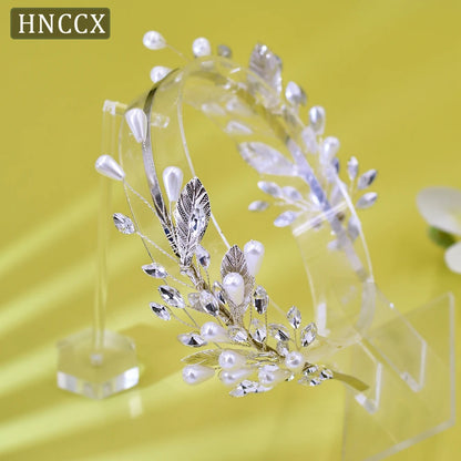 HNCCX Silver Color Alloy Leaves Hair Accessories For Elegant Girls Bride Wedding Hair Jewelry Pearl Headpieces Gift CP603