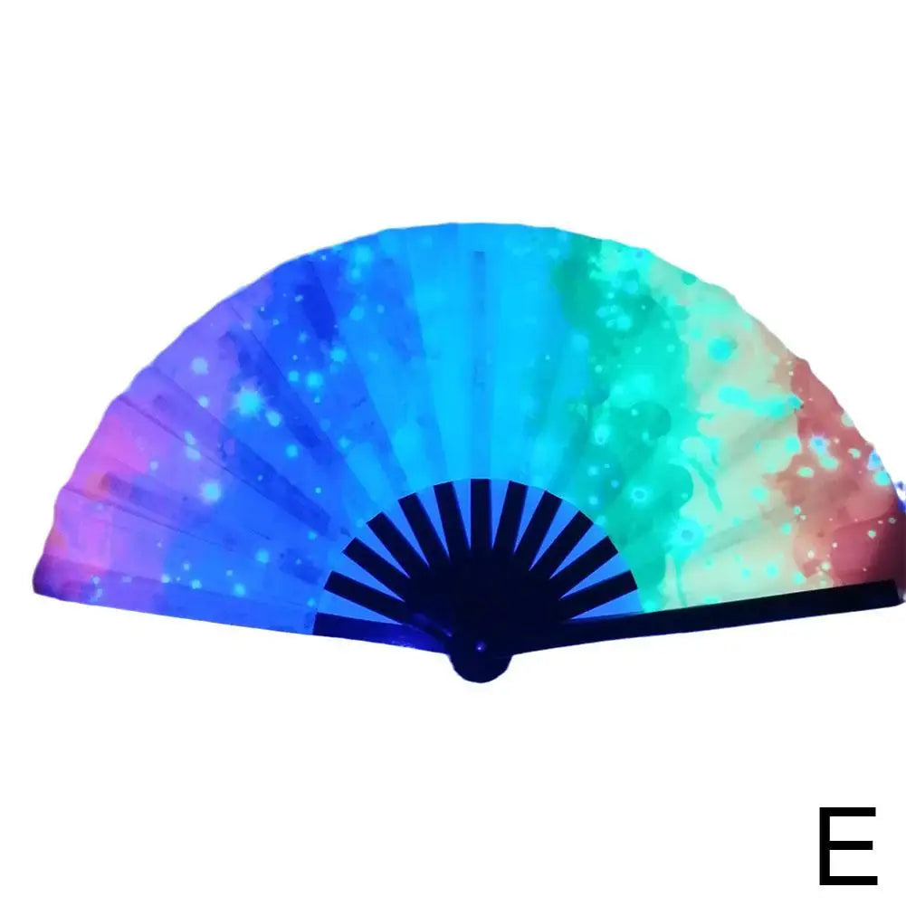 33cm Large Folding Hand Rave Fan Chinease/Japanese Gradient Colorful Reflective Foldable Fan Music Festival Fan Dance Fan Gifts