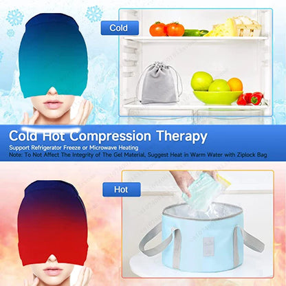 Headache Migraine Relief Hat Gel Ice Cold Compress Therapy Cap Ice Head Wrap Pack Eye Mask For Pressure Relieve Pain Ice Hat